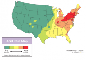 Acid rain distribution in the USA