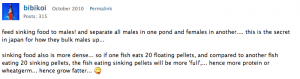 Koi Forum post regarding sinking koi food