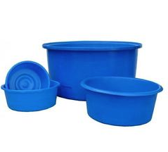 Blue viewing bowls for inspecting koi fish